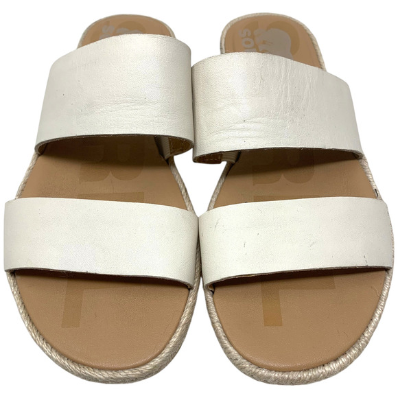 Sorel Ella II Ivory Leather Two Banded Slide Sandals Flats Women's Sz 6.5 - Picture 3 of 7